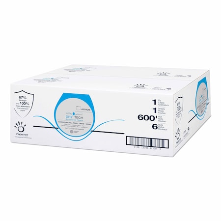 Papernet Dry Tech Hardwound Paper Towels, 1 Ply, Continuous Roll Sheets, 600 ft, White, 6 PK 410126